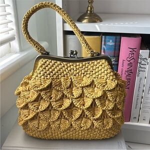 Patricia Nash Yellow Scalloped Raffia Top Handle/Crossbody Purse